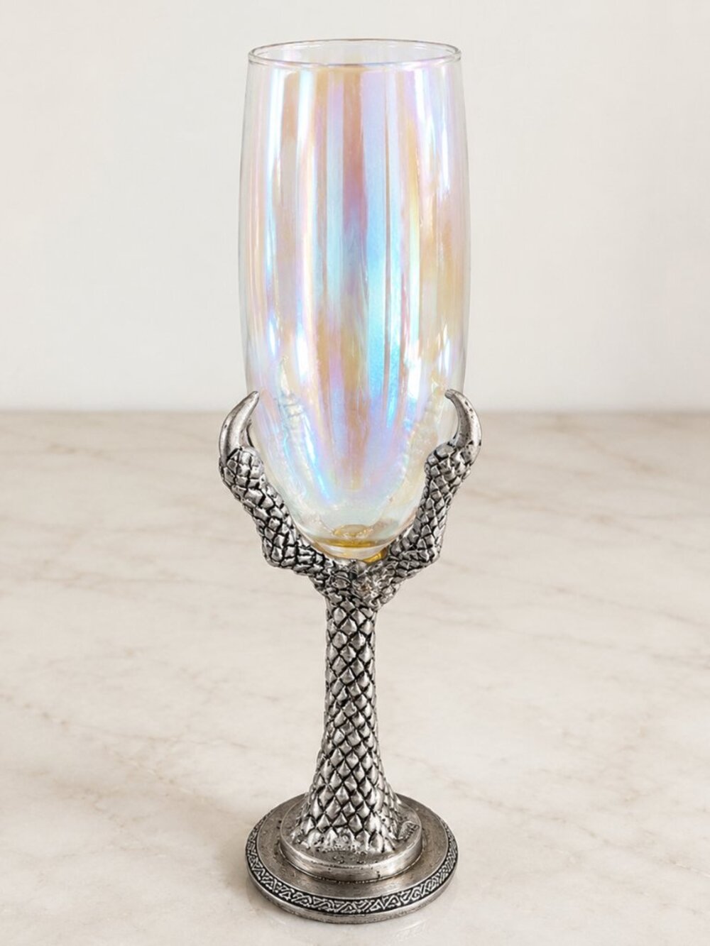 Vintage Iridescent Glass Goblet Dragon Claw Talon Metal Stem 8.5" Fantasy